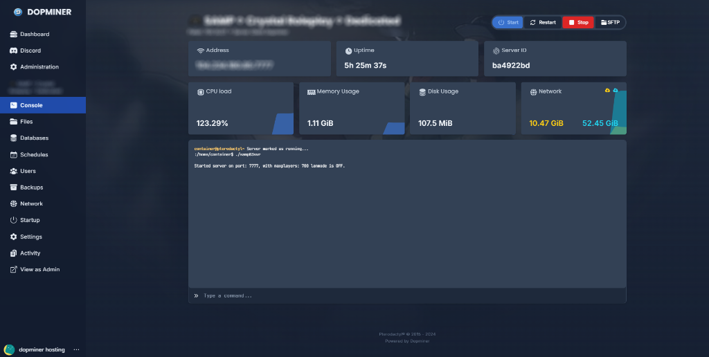 Dopminer Control Panel